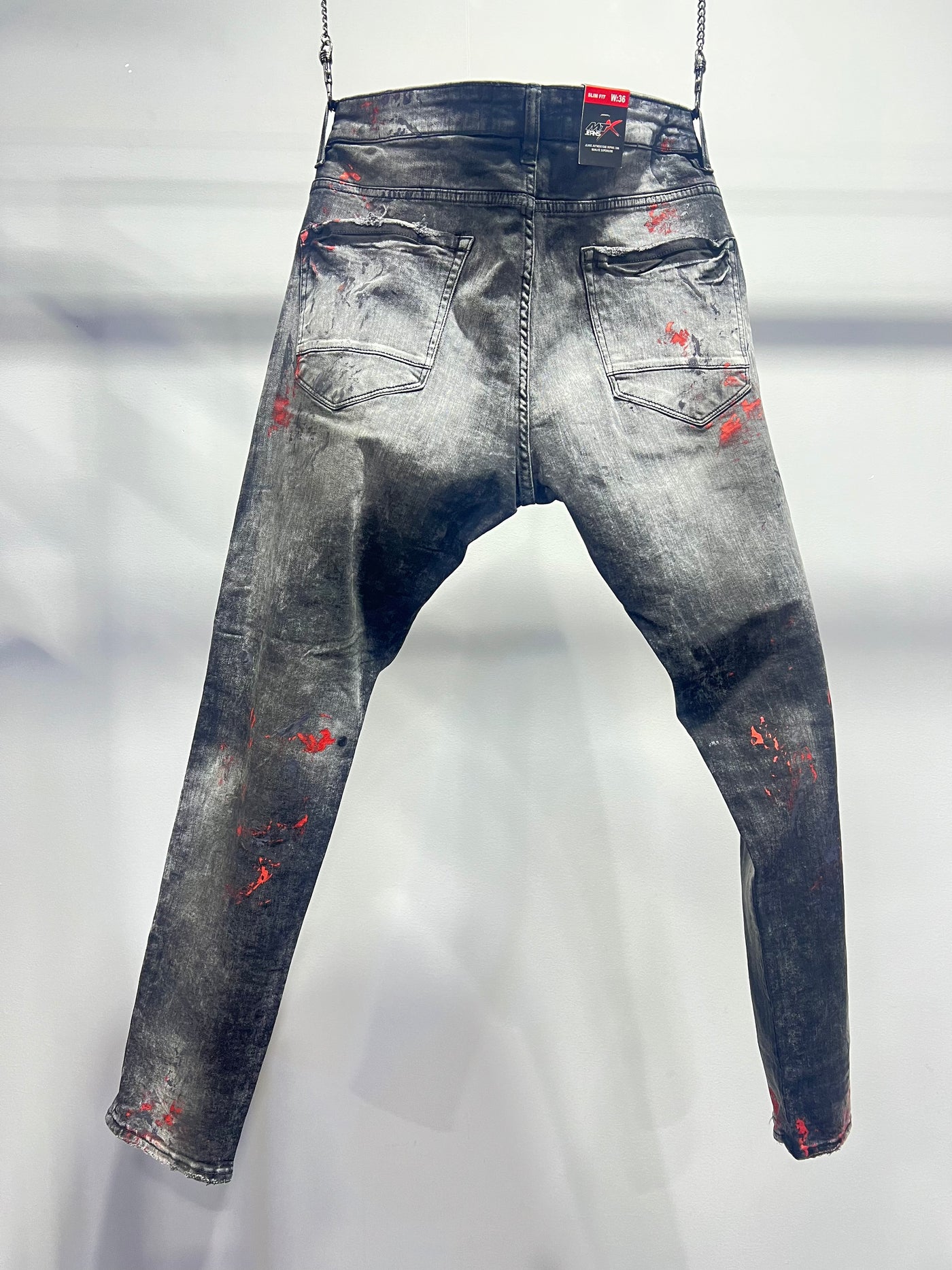 JNS0045 MTX Jeans Slim Fit Black Wash Splash Red Denim Spandex #MTX220402