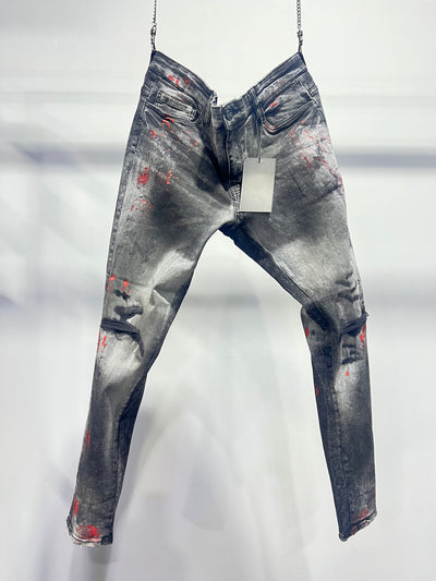 JNS0045 MTX Jeans Slim Fit Black Wash Splash Red Denim Spandex #MTX220402