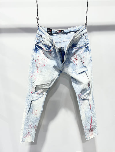 JSN0020 MTX Jeans Slim Fit Denim Light Blue/Red Splash #220406