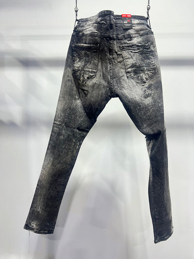 JNS0046 MTX Jeans Slim Fit Dark Grey Wash Splash Black Denim Spandex