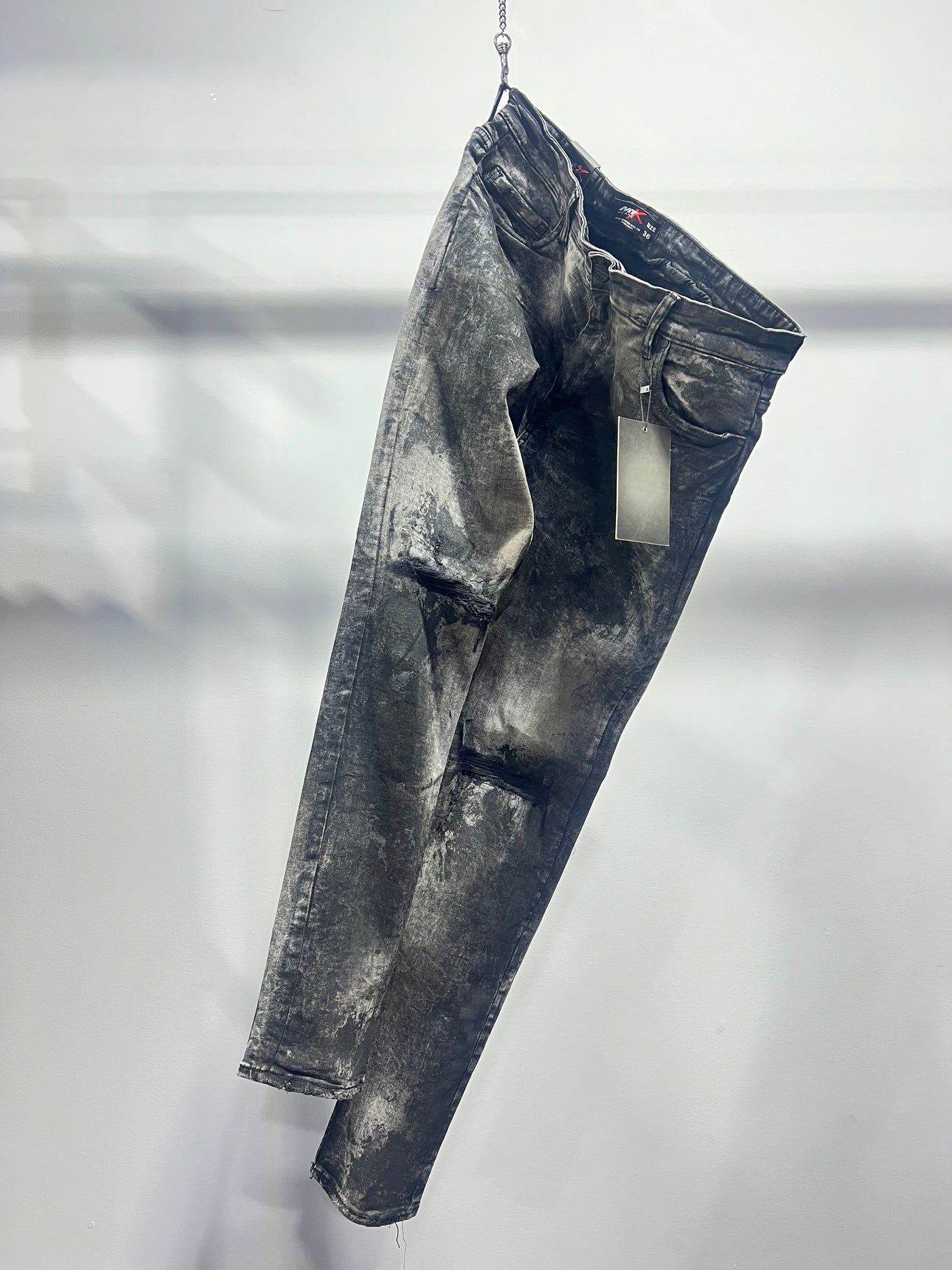 JNS0046 MTX Jeans Slim Fit Dark Grey Wash Splash Black Denim Spandex